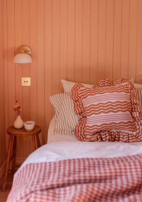 Coral Stripe Cotton Cushion Cover