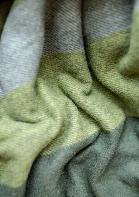 Recycled Wool Blanket in Olive Oversized Patchwork Check