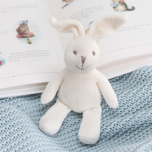 Knitted Organic Cotton White Bunny Baby Rattle