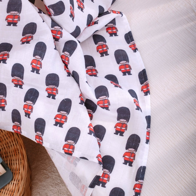 Muslin Swaddle Baby Blanket ~ London Themed Soldiers