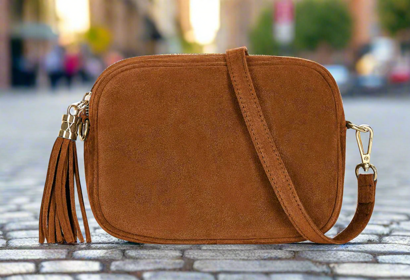 Handmade Italian Real Suede Tassel Camera Bag ~ in 4 Autumnal Colours
