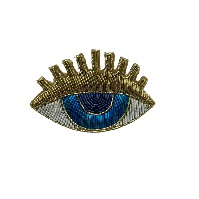 Jewellery Travel Pot in Teal Palm Print with Gold Lashes Pin