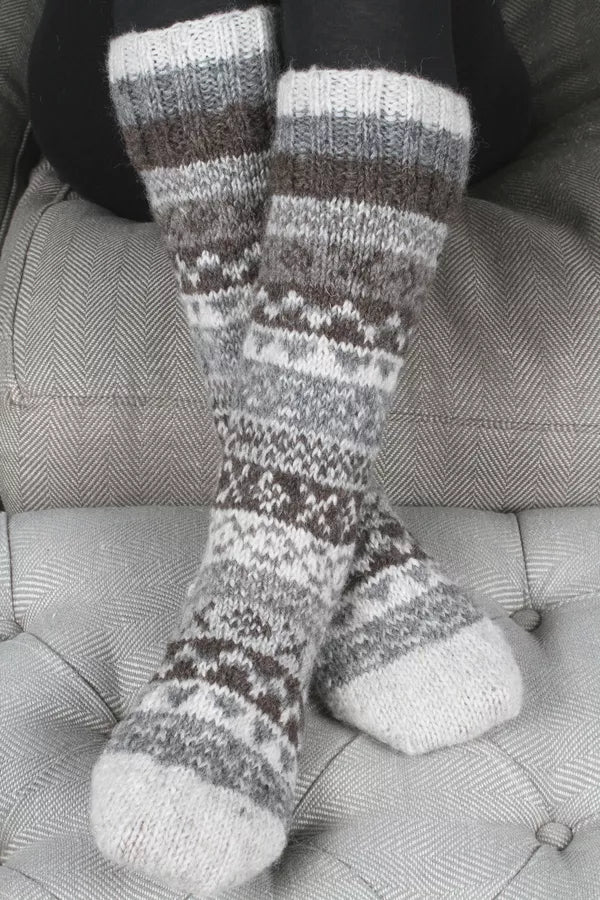 Classic Fair isle Long Socks in Grey