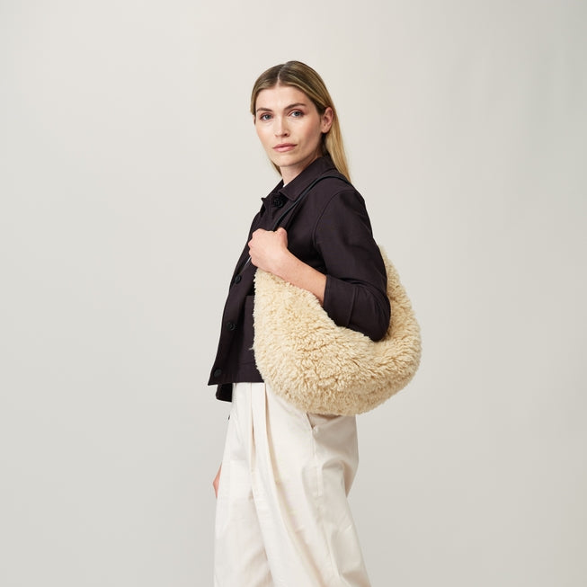 Faux Fur Slouch Bag ~ Taupe, Cream or Charcoal