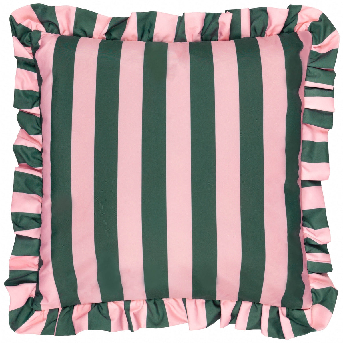 Palm Royale Stripe Ruffle Printed Outdoor Cushion Cover in Pink & Green