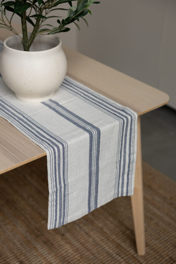 Natural and Blue Stripe Table Runner