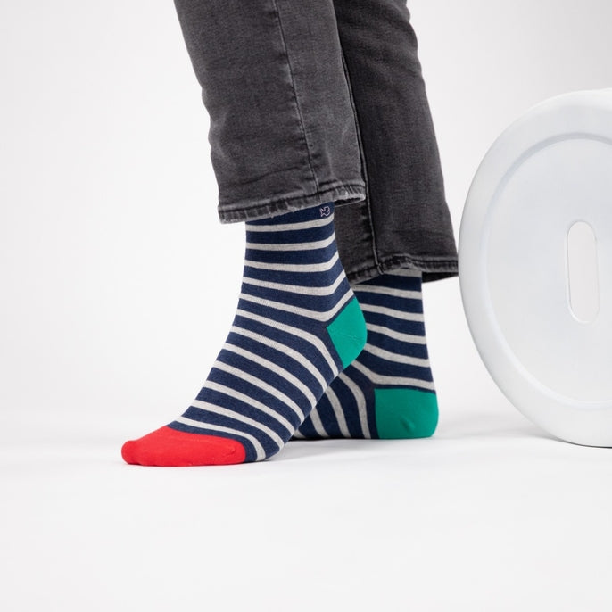 Wide Stripe Socks - Navy & White Striped