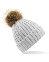 Faux Fur Pop Pom Chunky Beanie Unisex Hat