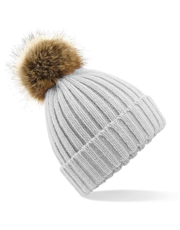 Faux Fur Pop Pom Chunky Beanie Unisex Hat