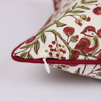Block Printed Cushion Cover - Songbird Scarlet