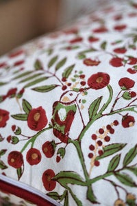 Block Printed Cushion Cover - Songbird Scarlet