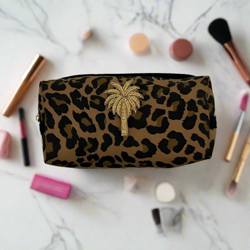 Leopard Print Make-Up Bag & Gold Palm Tree Pin