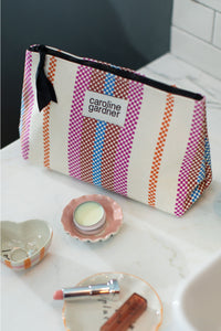 Check Stripe Printed Canvas Beauty Bag
