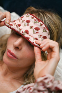 Block Printed Eye Mask & Scrunchie Set - Ditsy Floral Scarlet