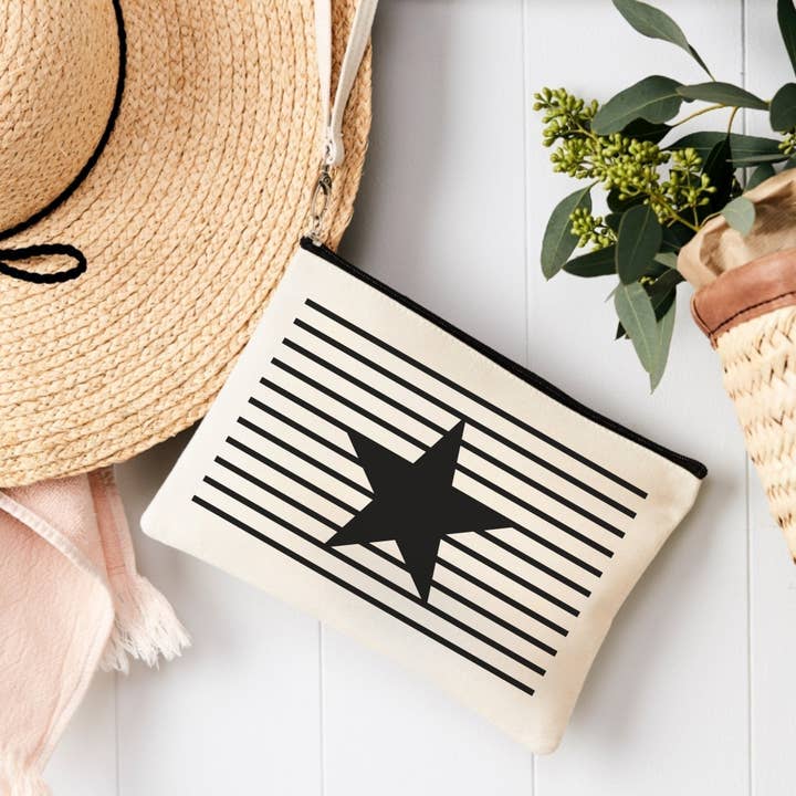 Black Star and Stripe Canvas Pouch
