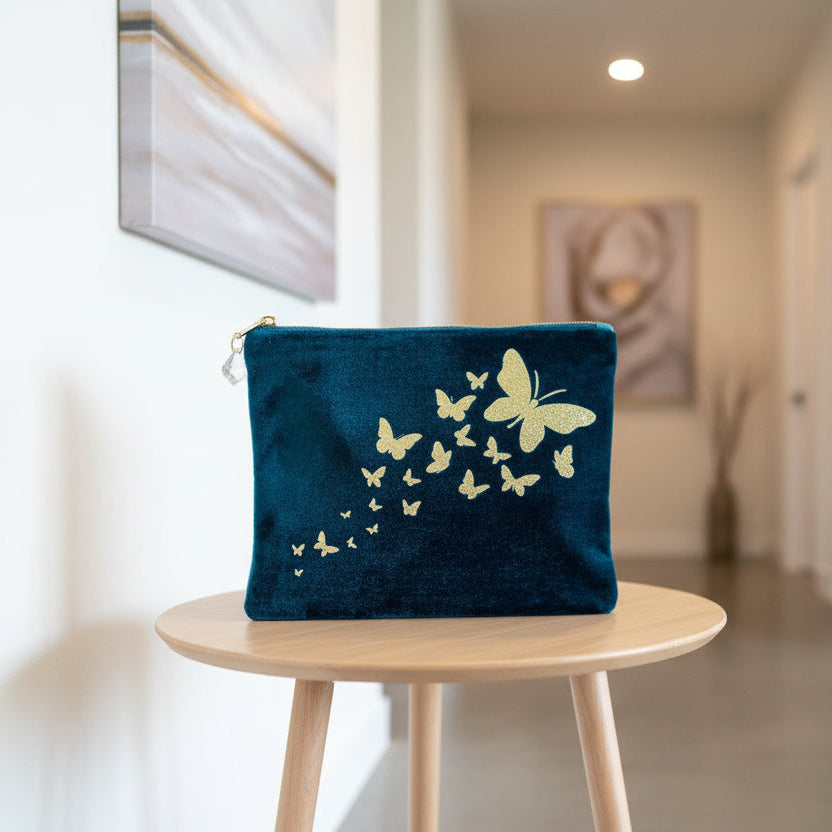 Trailing Butterflies Velvet Make Up Bag