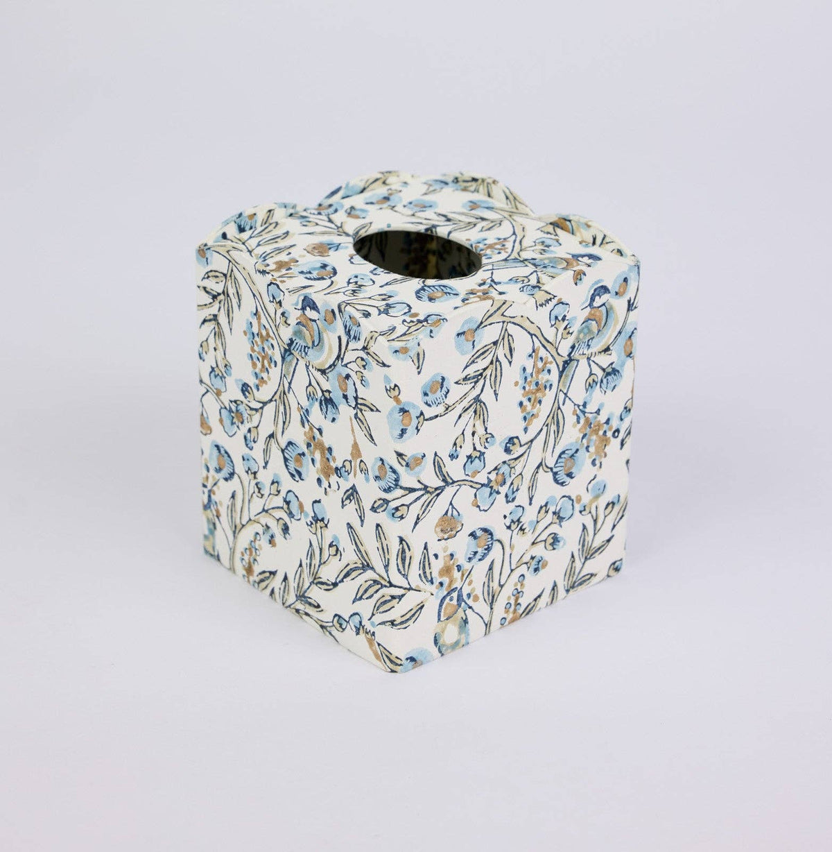 Block Printed Tissue Box - Songbird Blue Stone