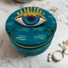 Jewellery Travel Pot in Teal Palm Print with Gold Lashes Pin