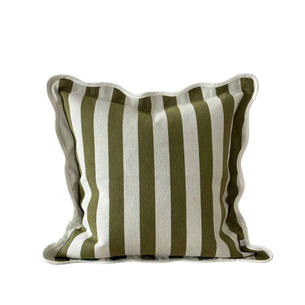 Chloe  Scalloped Edge Cushion Cover- Olive Stripe
