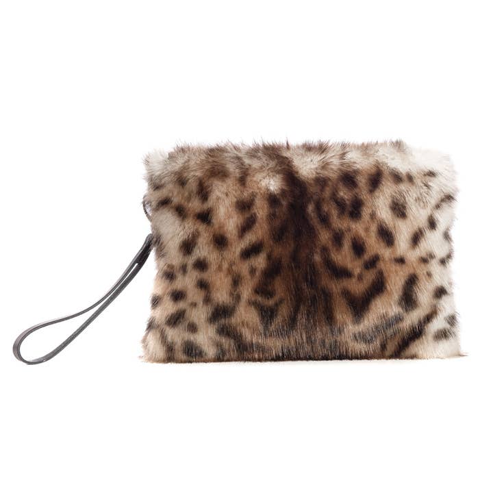 Faux Fur Clutch Bag with Wrist Strap ~ in Charcoal, Cream or Leopard