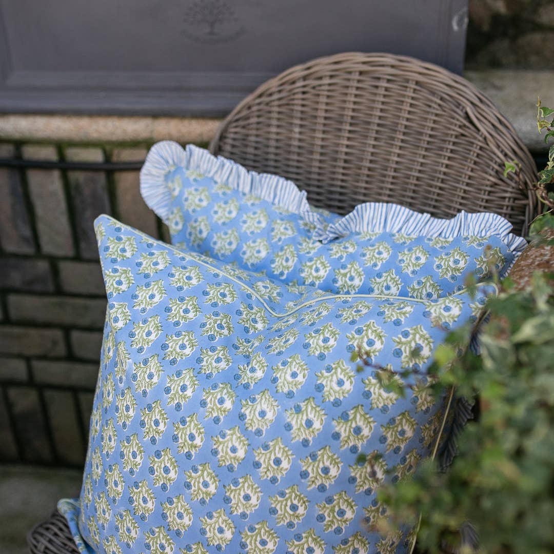 Emily Blue Frill Cushion Cover
