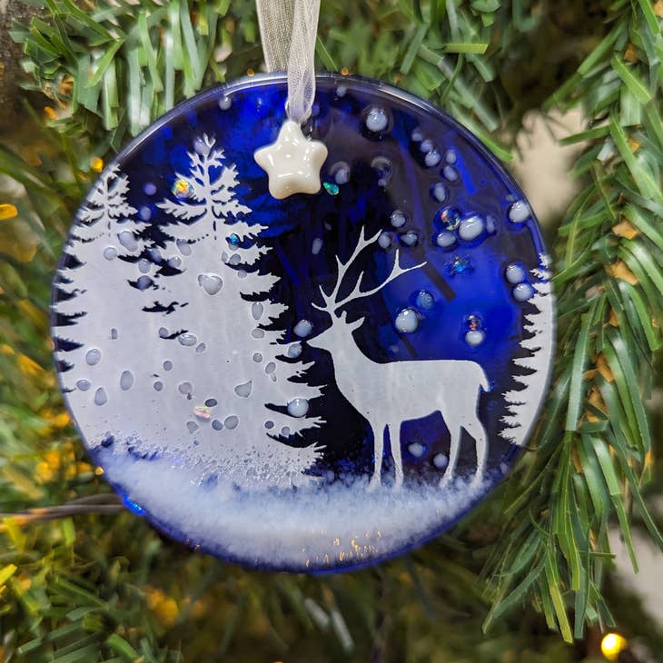 Handmade Glass Christmas Decoration ~ Stag in the Forest