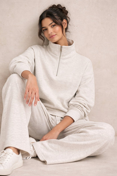 Supersoft Half Zip Sweatshirt in Black & Oat Marl