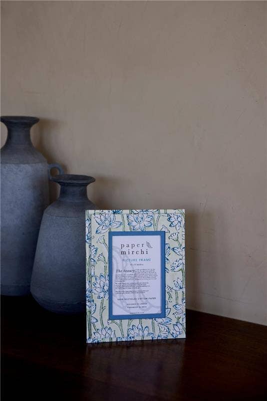 Block Printed Picture Frame (4x6) - Lotus Indigo