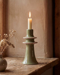 Stoneware Candlestick Holder - Green