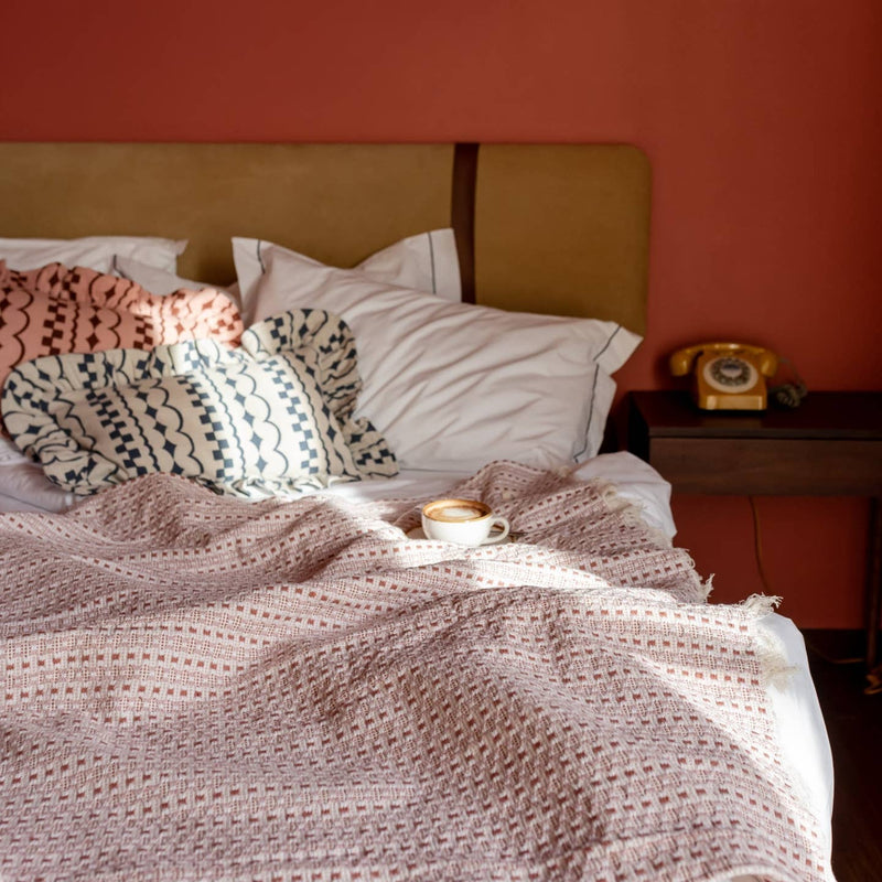 Cotton Throw in Pink Geometric