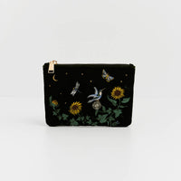 Fable England - Sunflower Green Velvet Embroidered Pouch