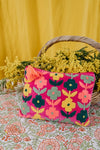 Velvet Multiflowered Pouch – Pink