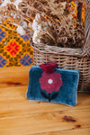 Velvet Single Flower Pouch in Navy