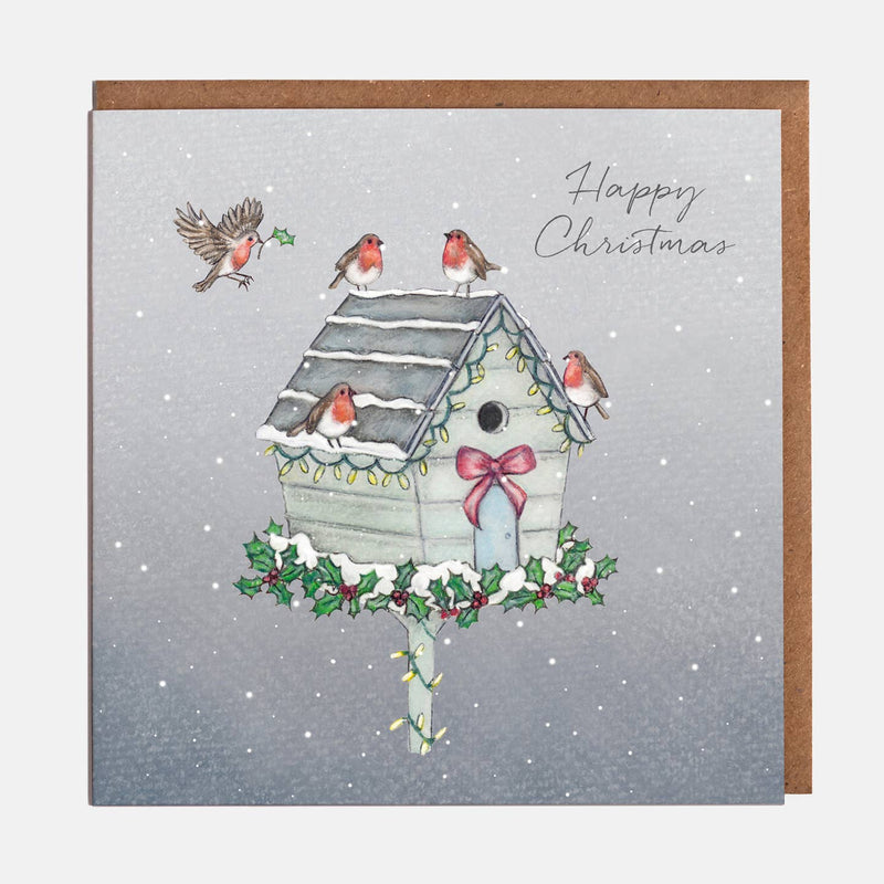 Robin Bird House Christmas Card - Happy Christmas