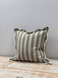 Chloe Scalloped Edge Cushion Cover - Greige Stripe