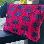 Pink Cord Palm Tree Make Up Bag