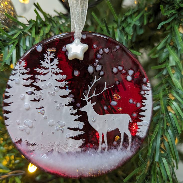 Handmade Glass Christmas Decoration ~ Stag in the Forest