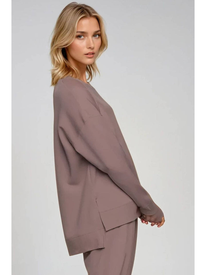 Supersoft Longline Sweatshirt in Taupe