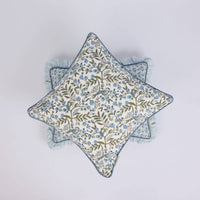 Block Printed Cushion Cover - Songbird Blue Stone