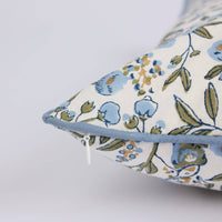 Block Printed Cushion Cover - Songbird Blue Stone