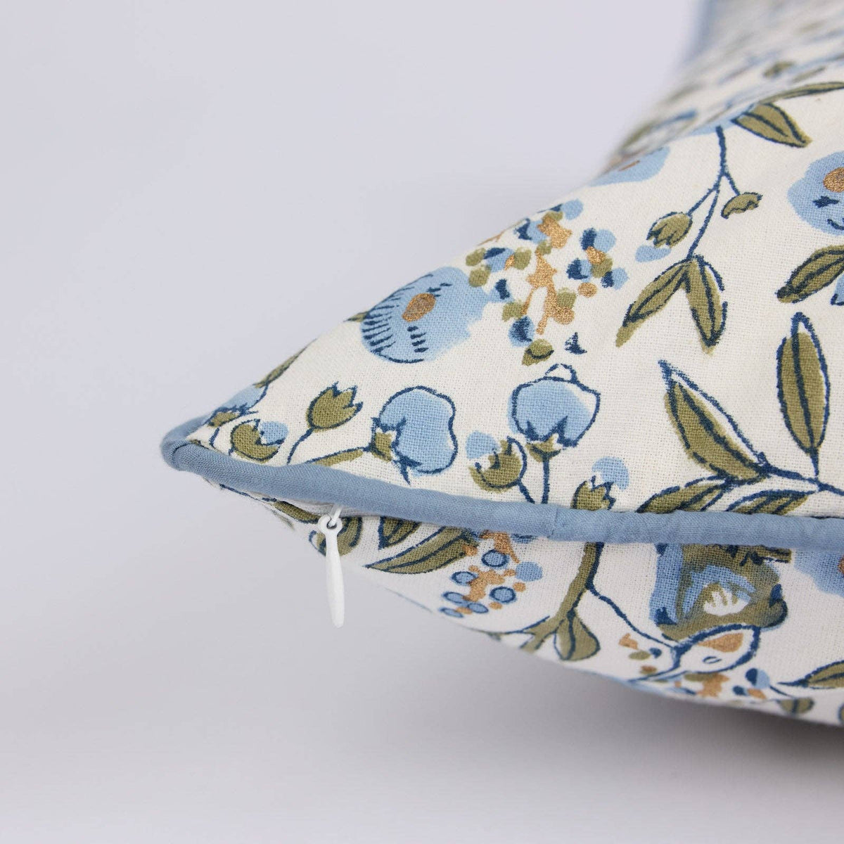 Block Printed Cushion Cover - Songbird Blue Stone