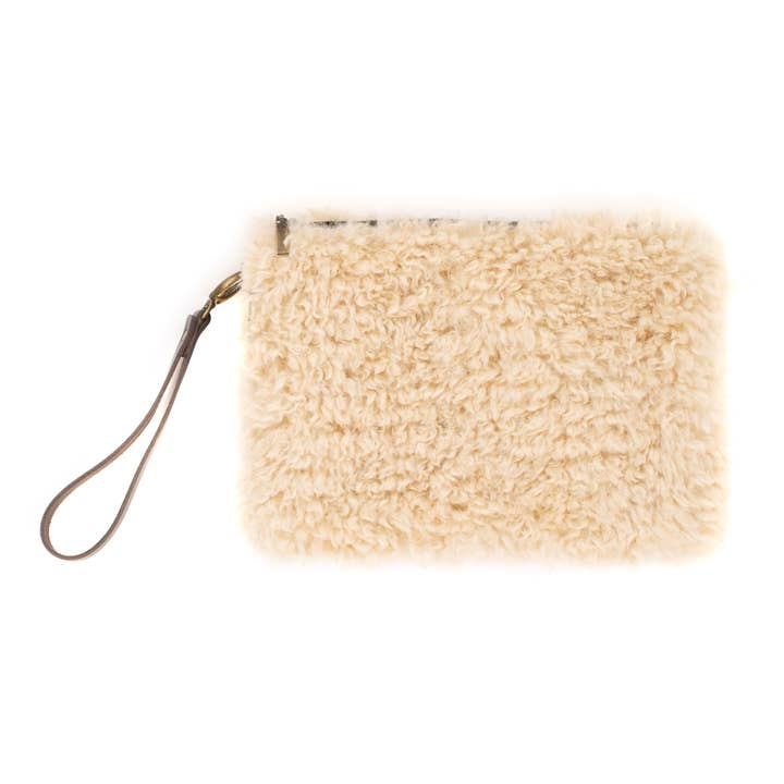 Faux Fur Clutch Bag with Wrist Strap ~ in Charcoal, Cream or Leopard