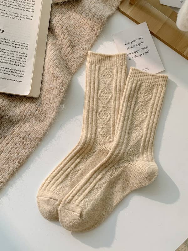 Knitted Cashmere Socks Cable Socks