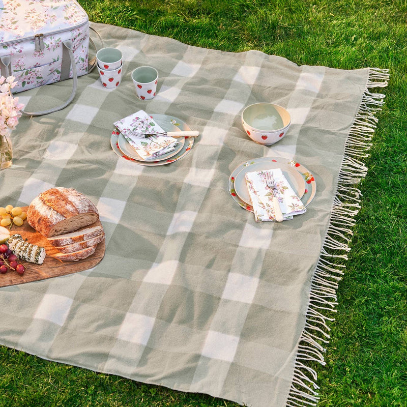 Sage Green Gingham Woven Picnic Blanket  by Sophie Allport