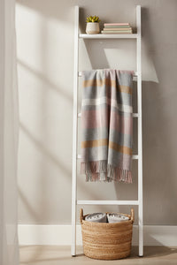 Lambswool Block Check Silver & Pink Throw Blanket