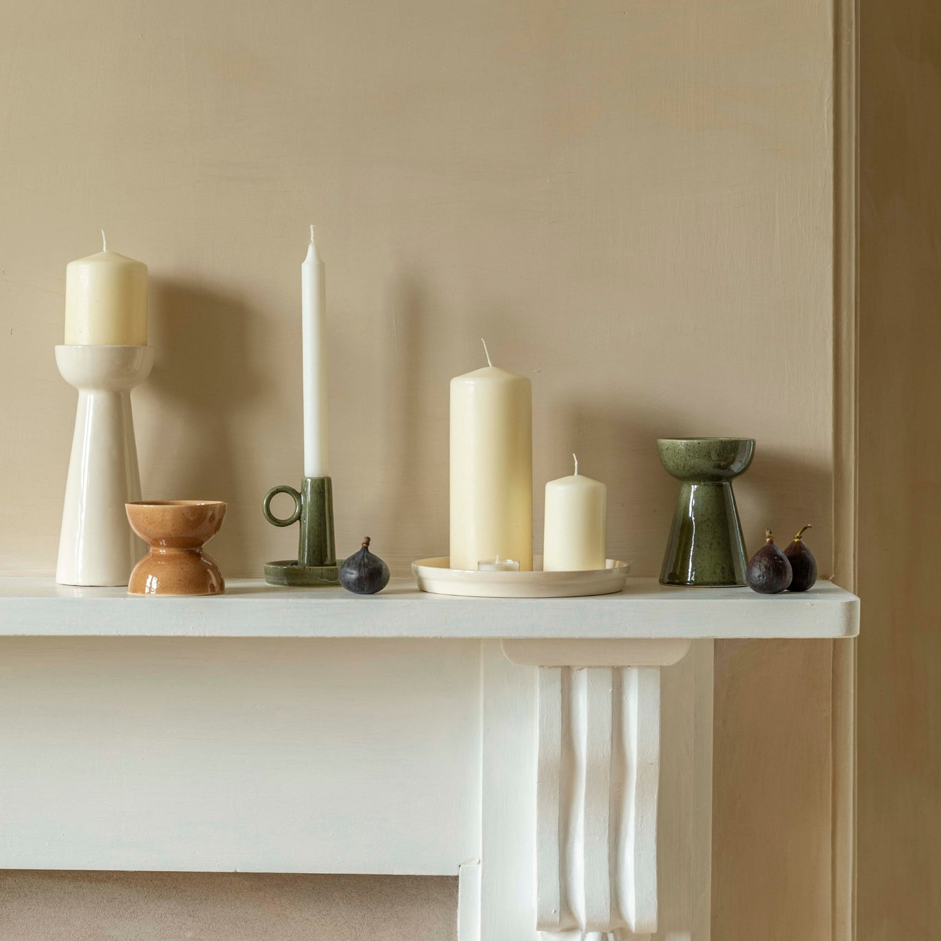 Bowen Pillar Candle Holder ~ in Linen, Fawn or Moss