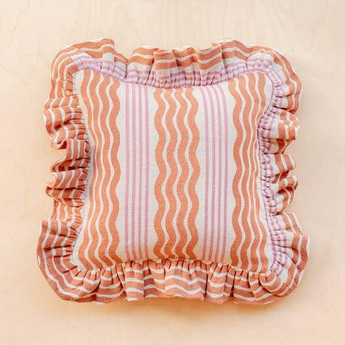 Coral Stripe Cotton Cushion Cover