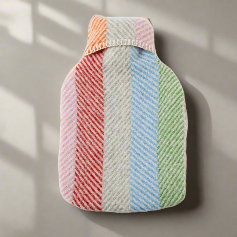 Rainbow Stripe Pure New Wool Hot Water Bottle