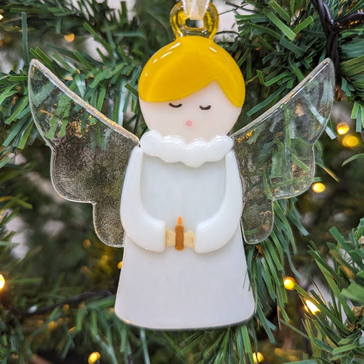 Handmade Fused Glass Hanging Christmas Decoration - Angel