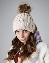 Faux Fur Pop Pom Chunky Beanie Unisex Hat